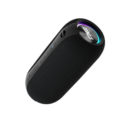 Coluna Bluetooth portátil CyberWave Crystal Speaker preta com iluminação RGB e tecido mesh resistente - Quantumix
