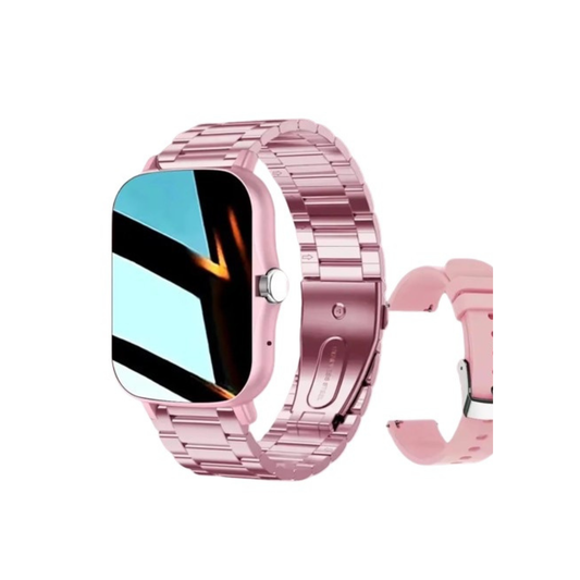Smartwatch Aurora Touch Max rosa com bracelete aço inoxidável e silicone intercambiável - Quantumix
