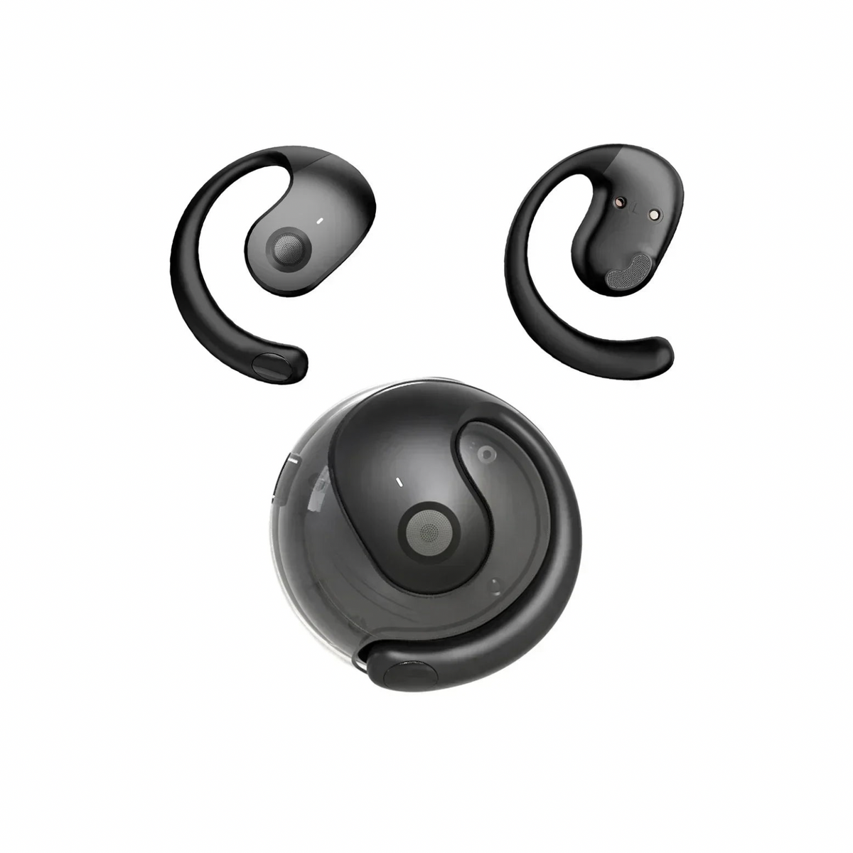 Earbuds open-ear AirHook Freedom Pro pretos sem fios com gancho auricular e caixa de carregamento - Quantumix
