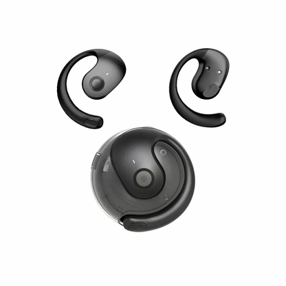 Earbuds open-ear AirHook Freedom Pro pretos sem fios com gancho auricular e caixa de carregamento - Quantumix
