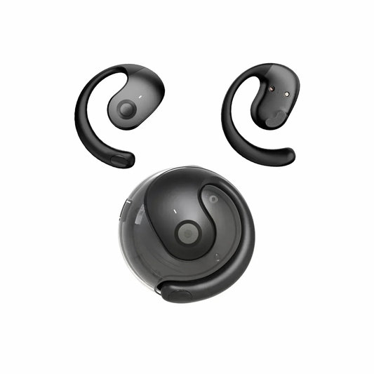 Earbuds open-ear AirHook Freedom Pro pretos sem fios com gancho auricular e caixa de carregamento - Quantumix
