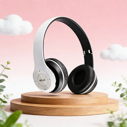 Headphones dobráveis PulseBeat Fold 5.3 branco e preto sem fios Bluetooth com almofadas confortáveis - Quantumix

